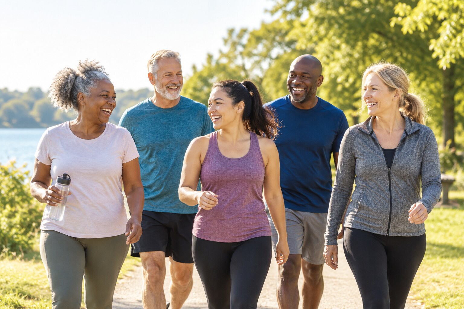 Adults enjoying healthy physical activity outdoors